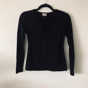 Mossimo Black Ribbed Lace Up Long Sleeve Top Size S - Used